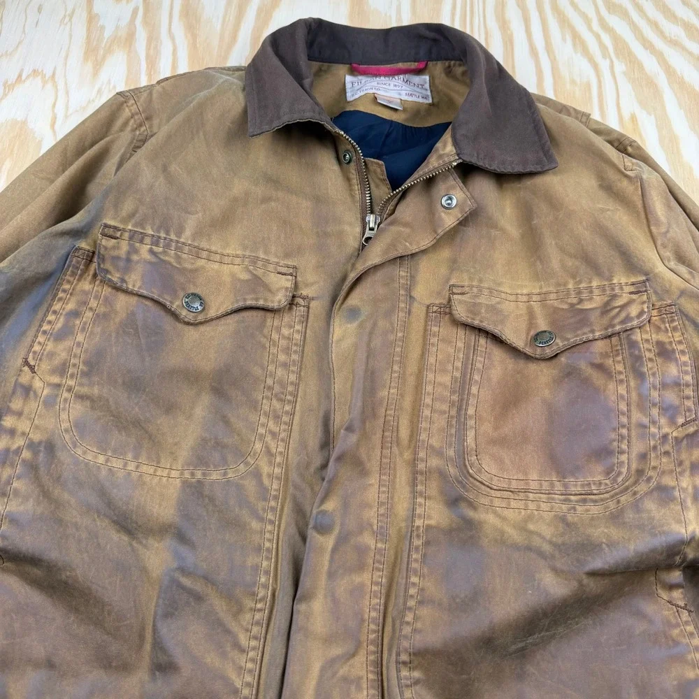 VTG Filson Shelter Cloth Waterfowl Coat Mens M Brown Waxed Canvas Hunting Jacket